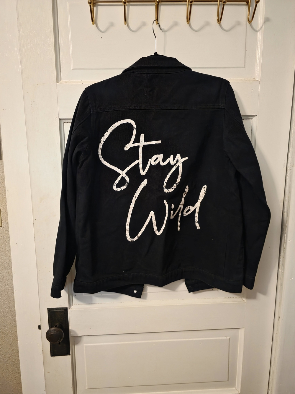 Edgy Black Denim Jacket "Stay Wild"